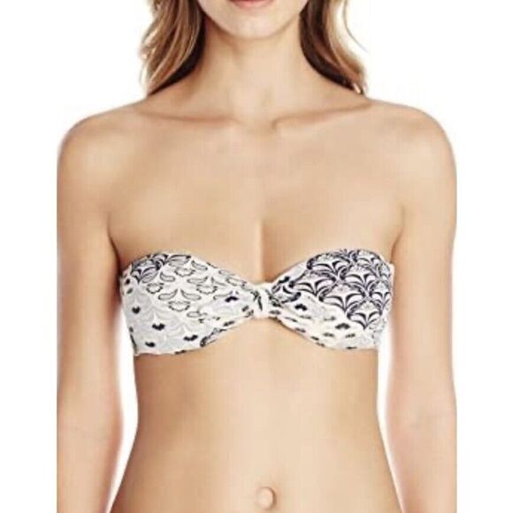 EBERJEY Womens Ivory Blue Bandeau Bikini Top NEW Drifter Lolita REVOLVE Small S - Picture 1 of 9